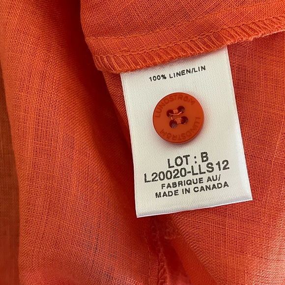 Lundstrom Women’s Orange Linen Long Sleeve Button Blouse Size 18 Canadian‎ Made - Picture 7 of 10